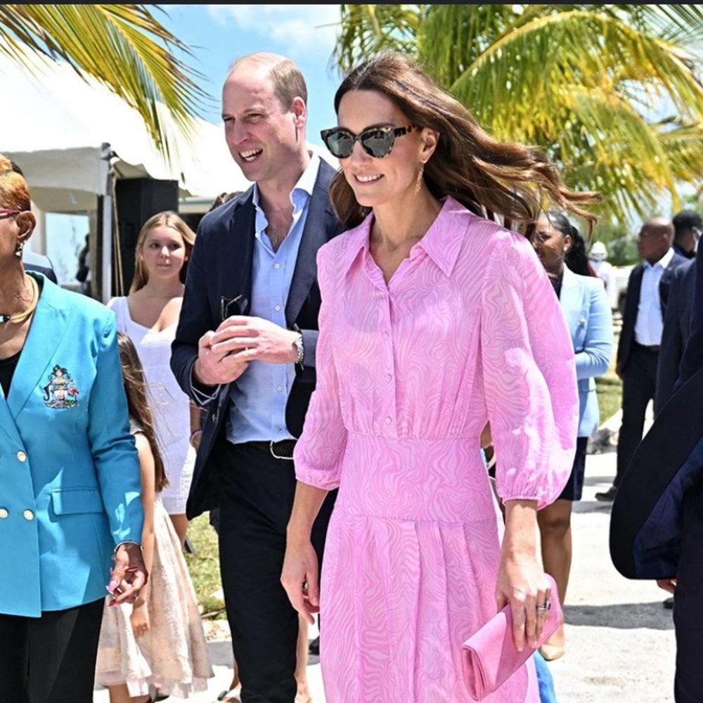 Rixo Izzy shirt dress in pink marble ASO Kate Middleton